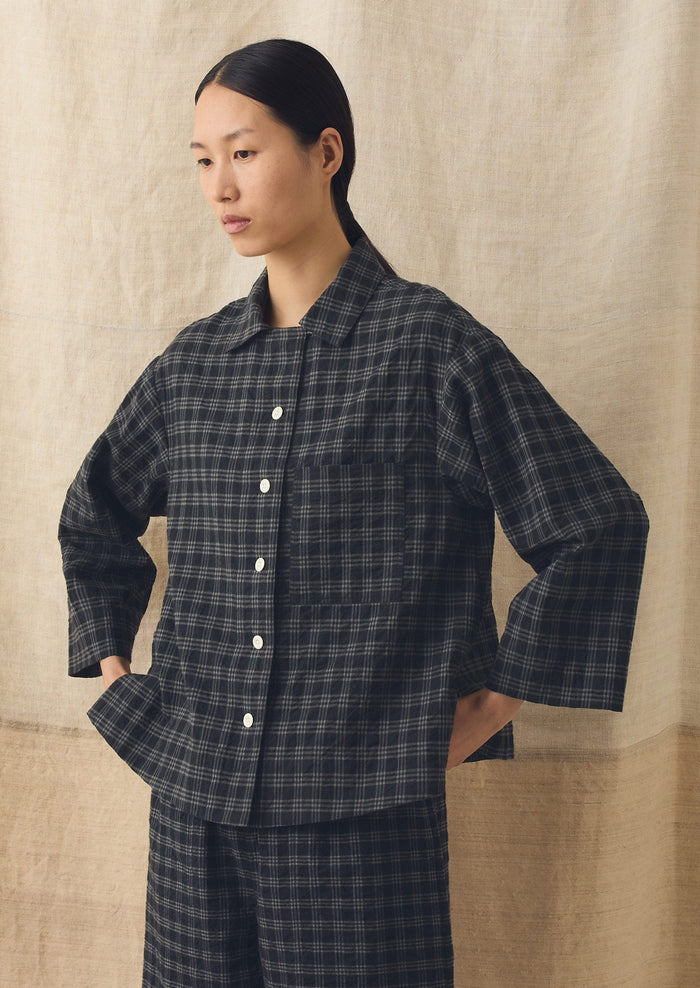 Check Cotton Wool Shirt | Dark Charcoal/Black