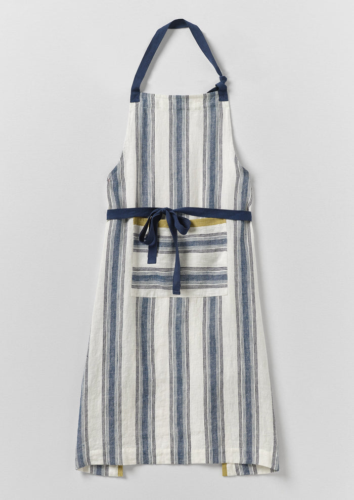Chef Stripe Linen Apron | Ecru/Multi Blue