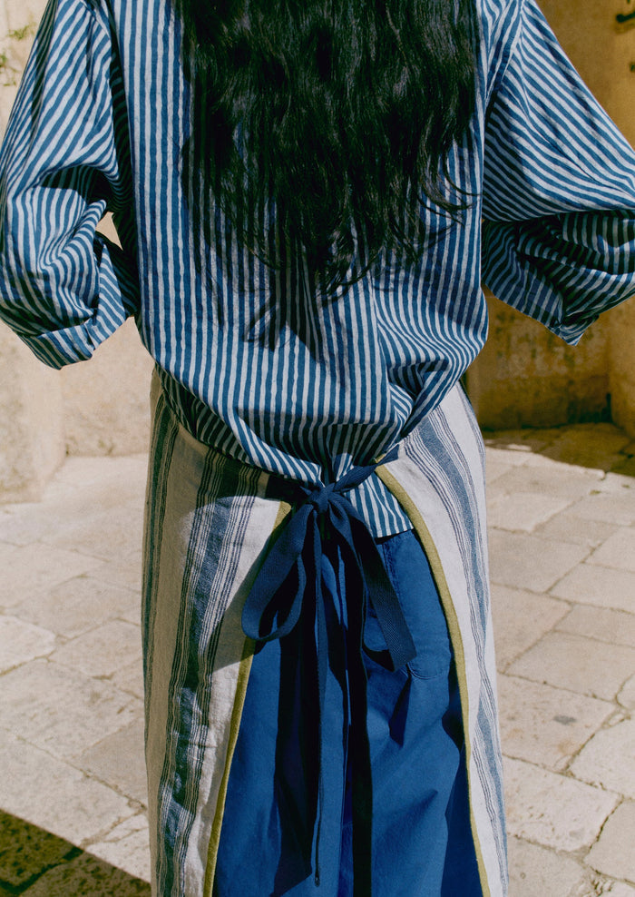 Chef Stripe Linen Apron | Ecru/Multi Blue