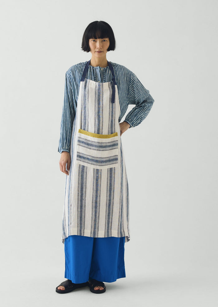 Chef Stripe Linen Apron | Ecru/Multi Blue