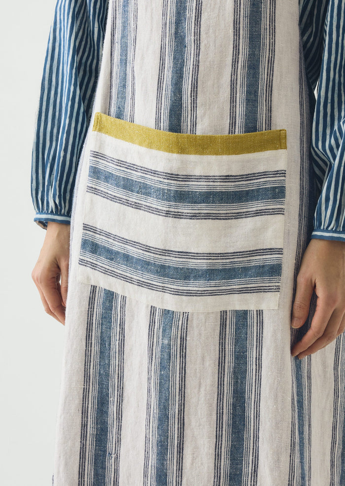 Chef Stripe Linen Apron | Ecru/Multi Blue