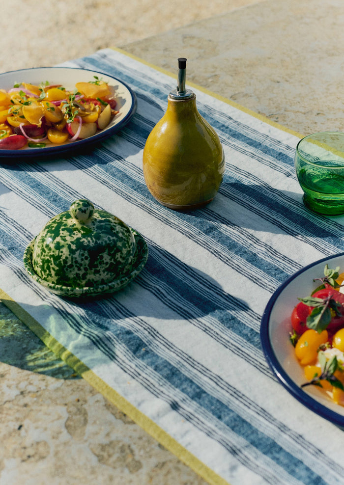 Chef Stripe Linen Table Runner | Ecru/Multi Blue