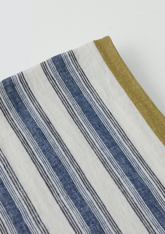 Chef Stripe Linen Table Runner | Ecru/Multi Blue