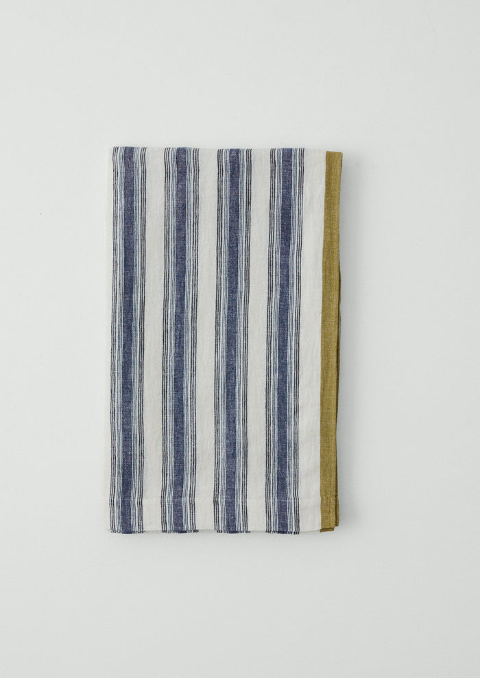 Chef Stripe Linen Tablecloth | Ecru/Multi Blue
