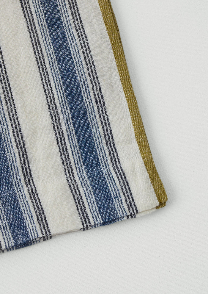 Chef Stripe Linen Tablecloth | Ecru/Multi Blue