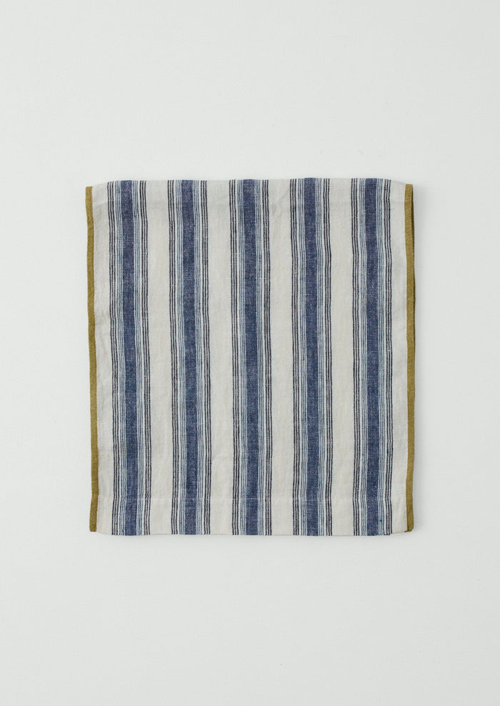 Chef Stripe Linen Tablecloth | Ecru/Multi Blue