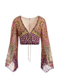 CHELSEA PLEATED SLEEVE CROP BLOUSE - DESIRE MULTI/COMBO