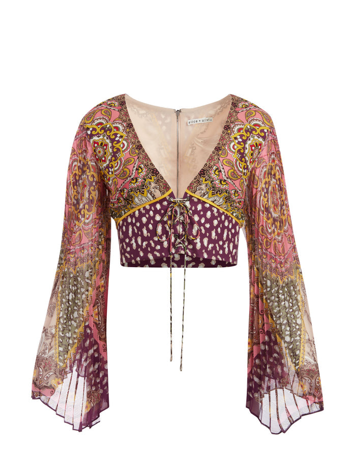 CHELSEA PLEATED SLEEVE CROP BLOUSE - DESIRE MULTI/COMBO