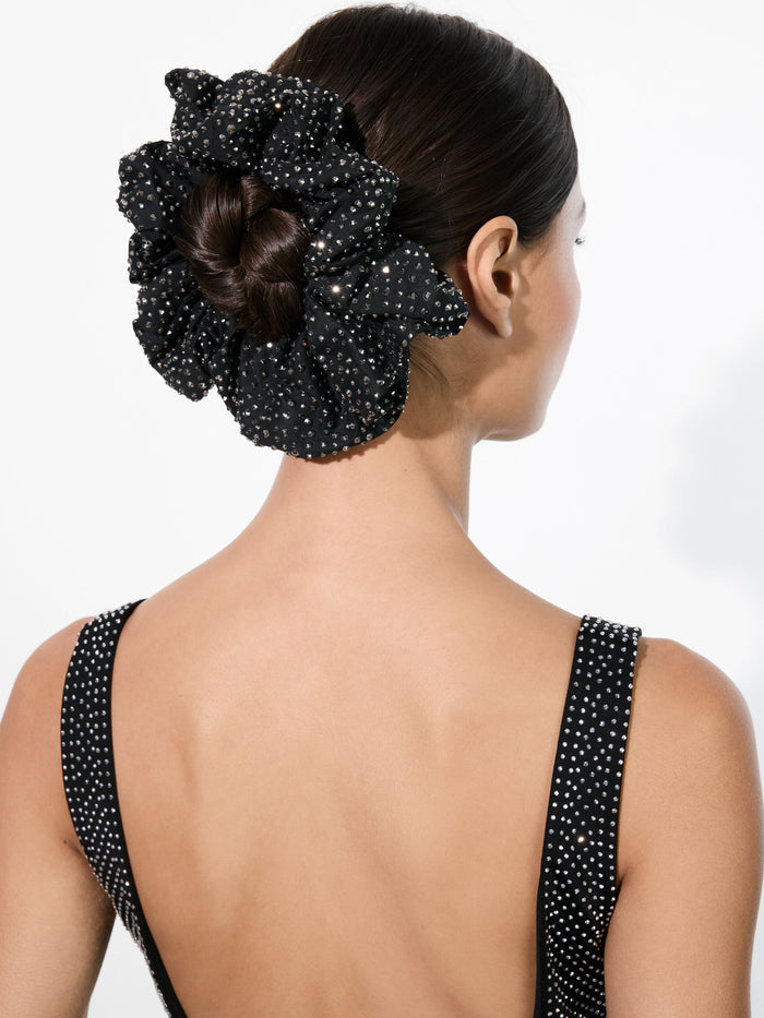 CHER LARGE SCRUNCHIE - BLACK/CRYSTAL