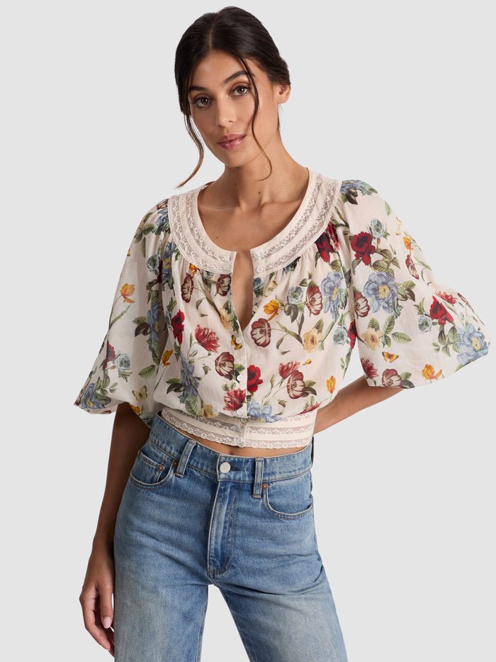 CHERELLE BUTTON DOWN BLOUSE - PROVENCE FLORAL SM