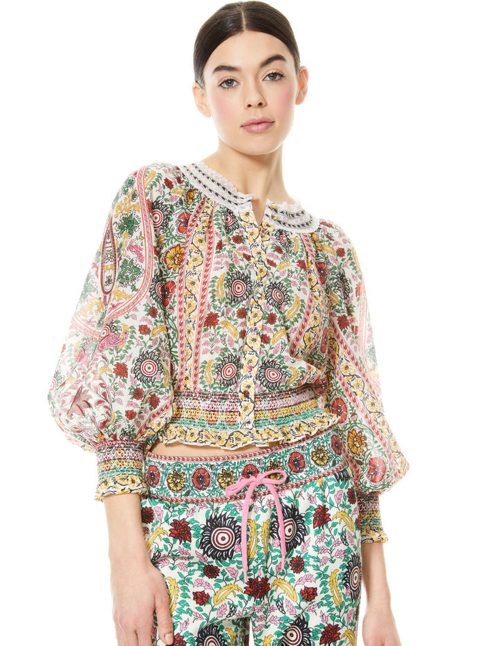 CHERELLE BUTTON DOWN BLOUSE - FLOWER POT ECRU MULTI