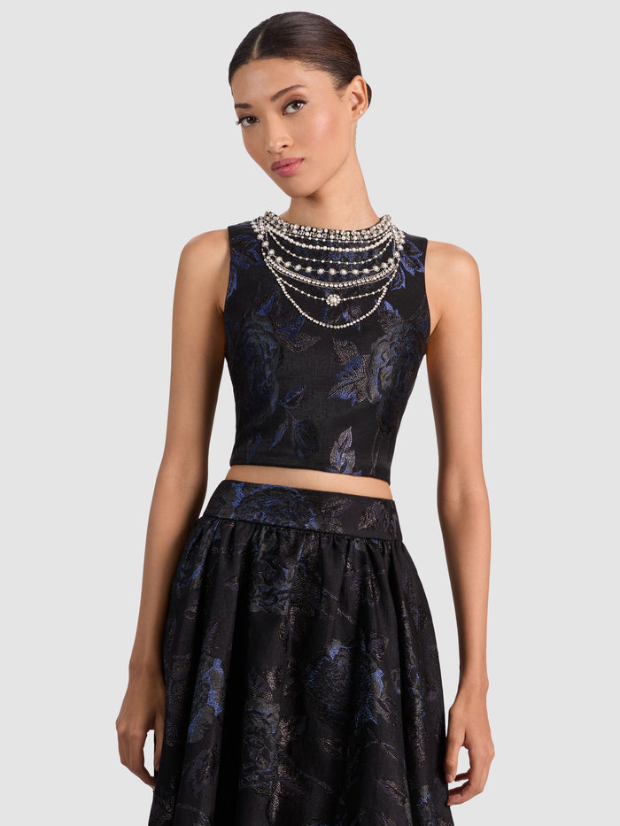 CHERRA EMBELLISHED CROP TOP - BLACK