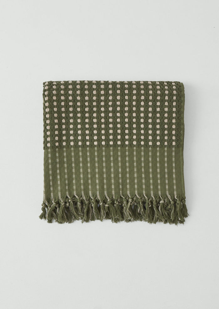 Chickpea Hand Finished Cotton Towel | Olive/Stone