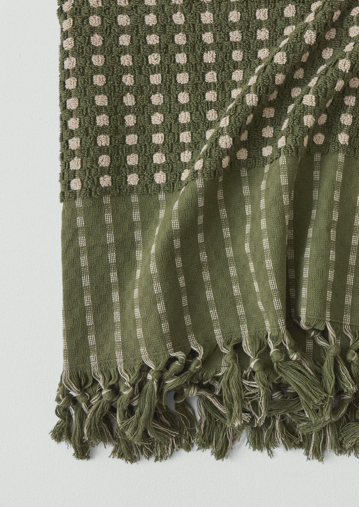 Chickpea Hand Finished Cotton Towel | Olive/Stone