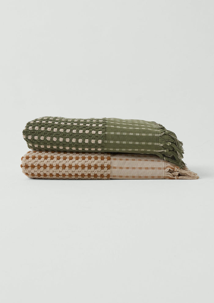 Chickpea Hand Finished Cotton Towel | Olive/Stone