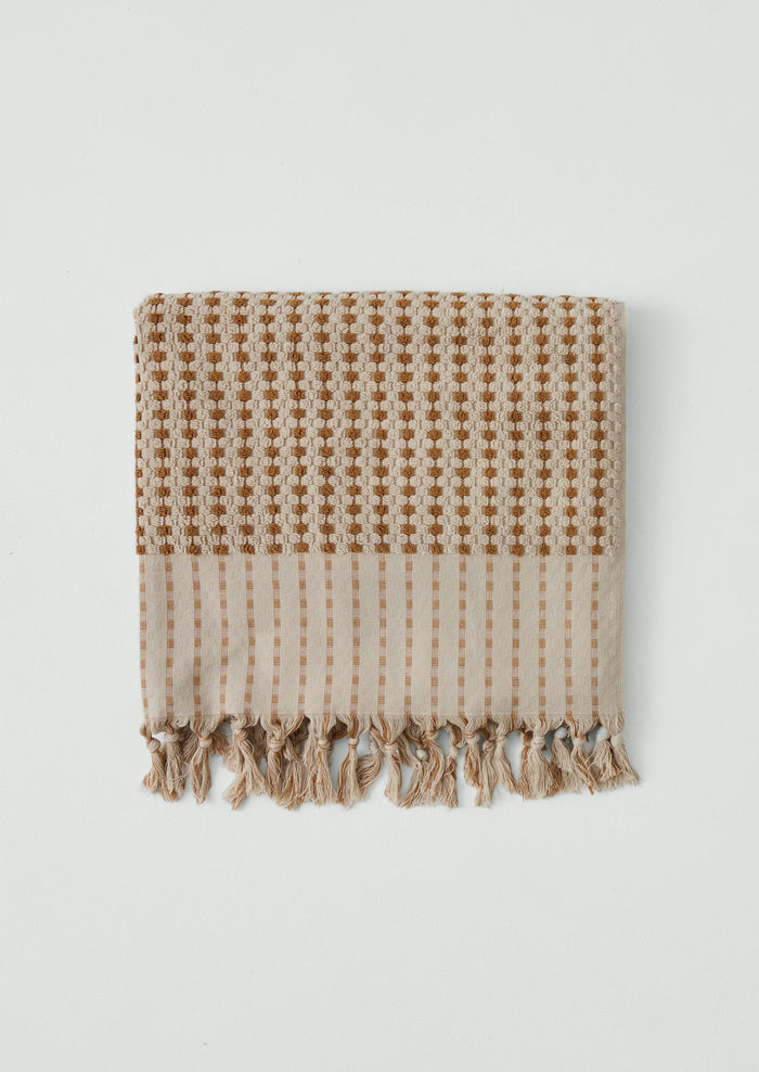 Chickpea Hand Finished Cotton Towel | Stone/Terracotta