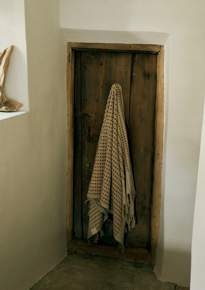 Chickpea Hand Finished Cotton Towel | Stone/Terracotta