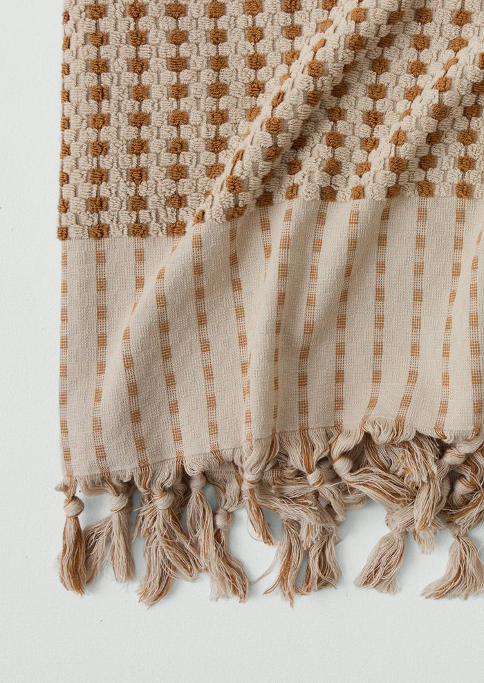 Chickpea Hand Finished Cotton Towel | Stone/Terracotta