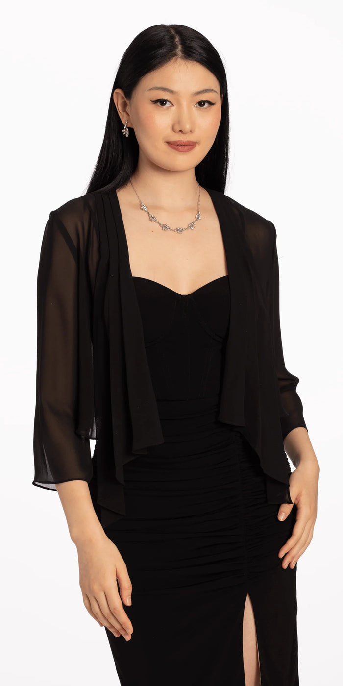 black/size/m/missy/Camille La Vie/ Chiffon Drape Front Jacket with Sleeves/front