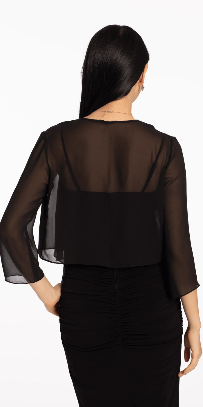 black/size/m/missy/Camille La Vie/ Chiffon Drape Front Jacket with Sleeves/back