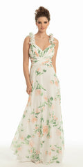 ivory-blush/size/4/missy/Camille La Vie/Chiffon Floral Print Ruffle Lace Up Back Dress/front