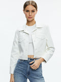 CHLOE VEGAN LEATHER CROPPED JACKET - WHITE