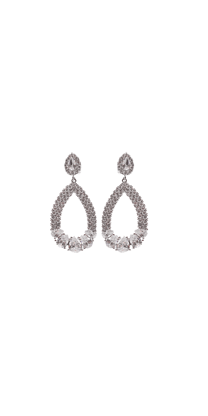 silver/one size/ Camille La Vie/Chunky Rhinestone Open Teardrop Earrings /front