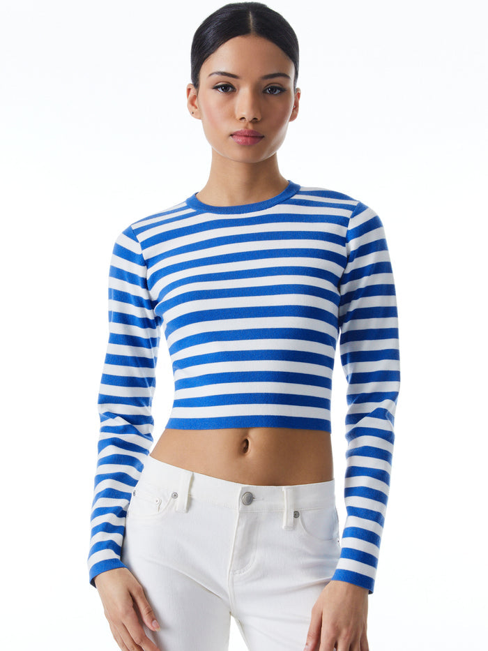CIARA CROPPED STRIPED LONG SLEEVE - PALACE BLUE/SOFT WHITE