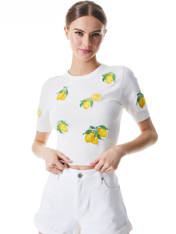 CIARA LEMON EMBELLISHED PULLOVER - SOFT WHITE COMBO