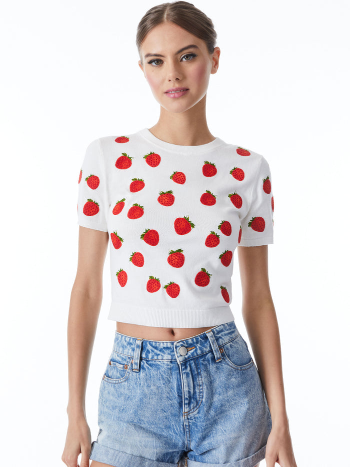 CIARA STRAWBERRY EMBR PULLOVER - SOFT WHITE COMBO