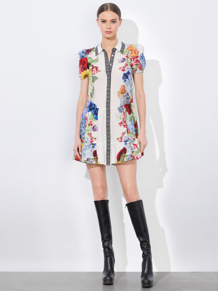 CLAIRE MINI DRESS - GARDEN BRUNCH OFF WHITE