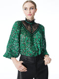 CLARICE FLORAL BLOUSE - MAKING PLANS DARK EMERALD/BLK