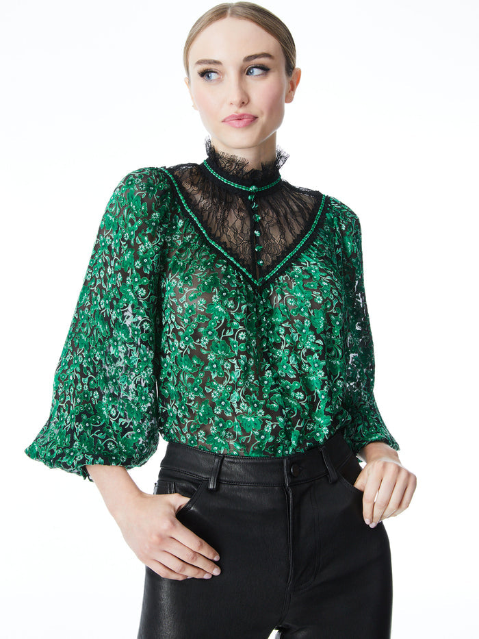 CLARICE FLORAL BLOUSE - MAKING PLANS DARK EMERALD/BLK