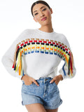 CLAUDETTE RIBBON FRINGE PULLOVER - MULTI