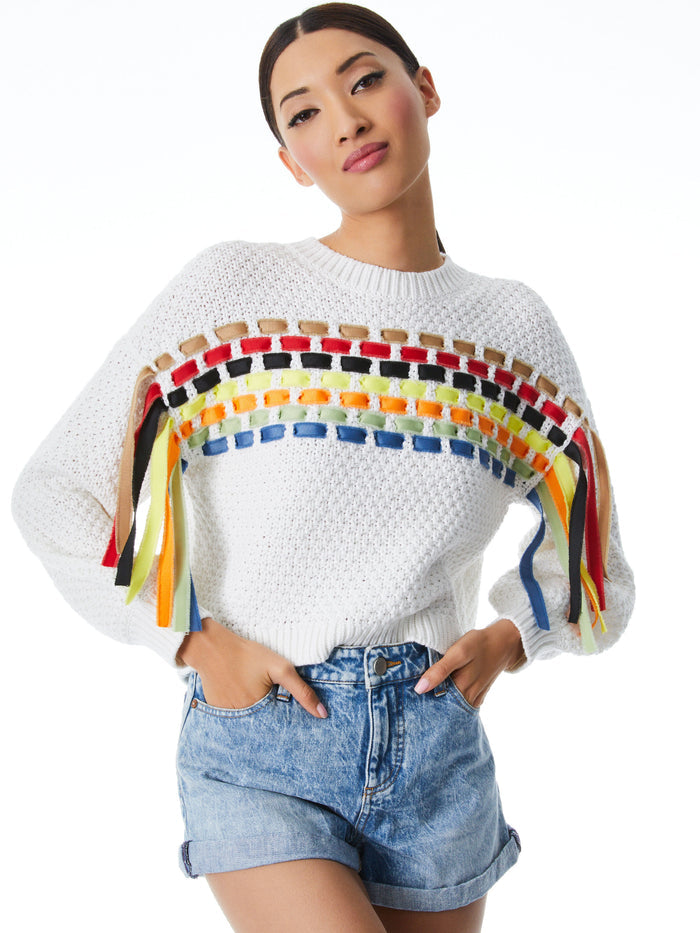 CLAUDETTE RIBBON FRINGE PULLOVER - MULTI