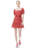 COLLETTE PUFF SLEEVE MINI DRESS - ZEBRA STRIDE BRIGHT POPPY