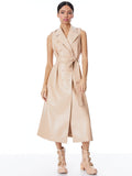 CONAN VEGAN LEATHER BELTED VEST - ALMOND