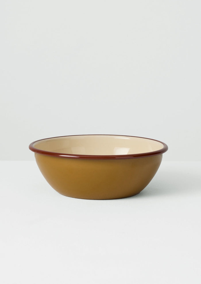 Contrast Rim Enamel Salad Bowl | Ochre/Chestnut