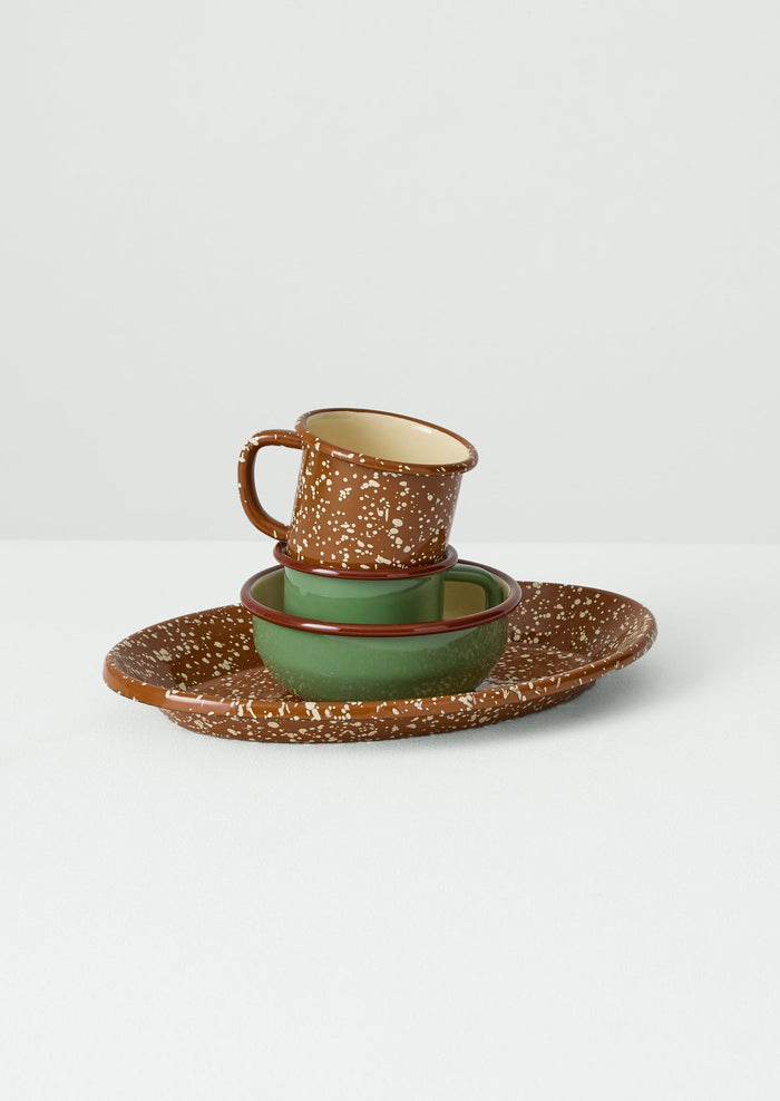 Contrast Rim Enamel Salad Bowl | Ochre/Chestnut
