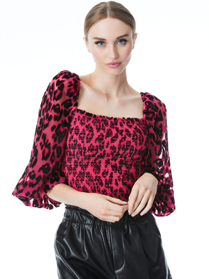 COOPER LEOPARD SMOCKED TOP - WILD PINK/BLACK