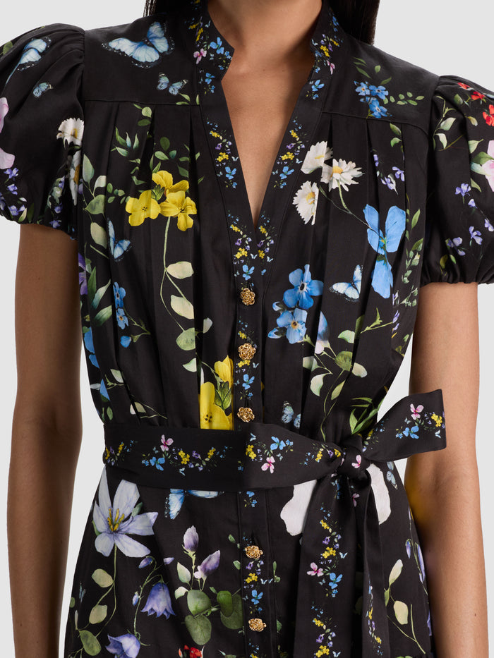 CORA MINI SHIRT DRESS - TWISTING VINES BLACK