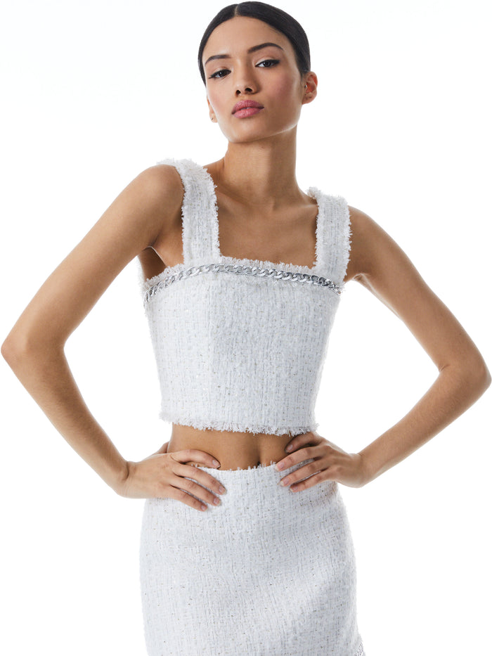 CORALIE CROP TOP WITH CHAIN TRIM - WHITE