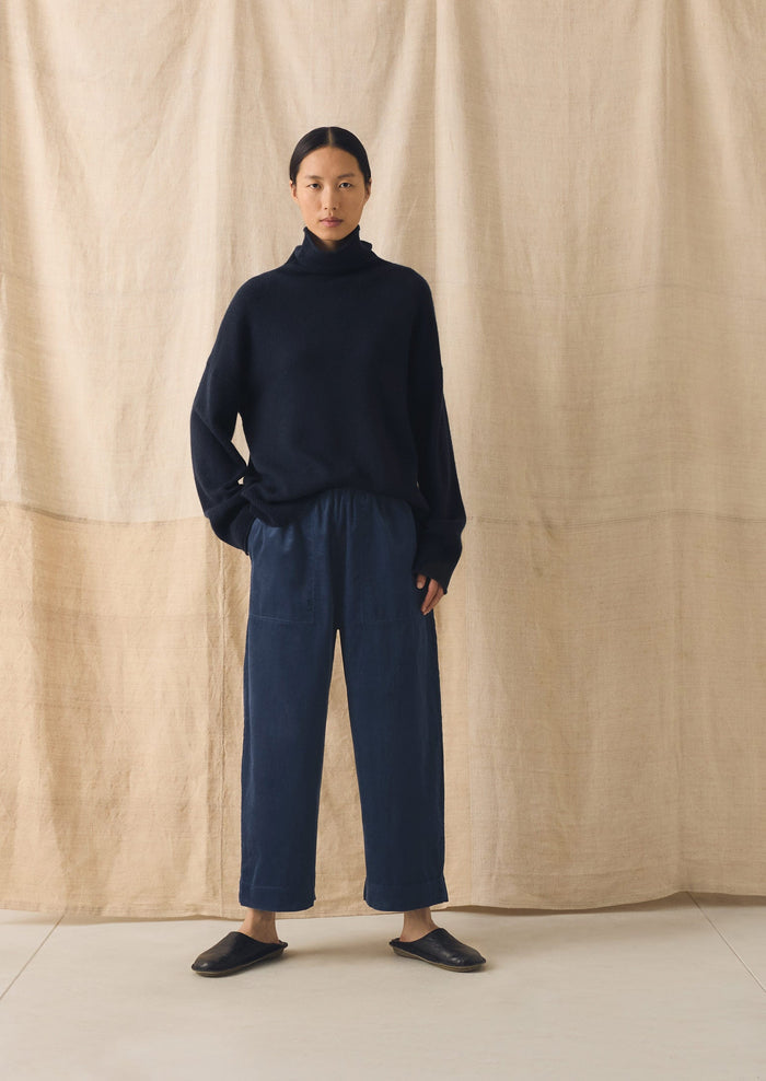 Cord Barrel Leg Pants | Denim Blue