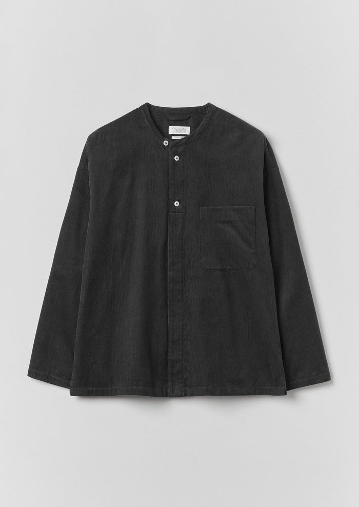 Cord Grandad Collar Shirt | Charcoal