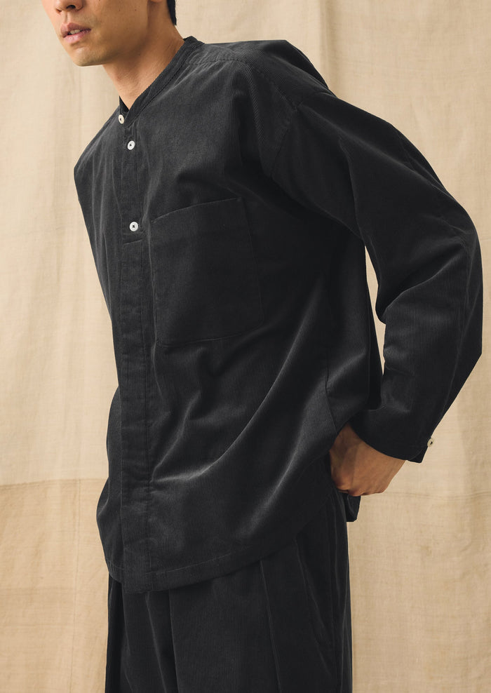 Cord Grandad Collar Shirt | Charcoal