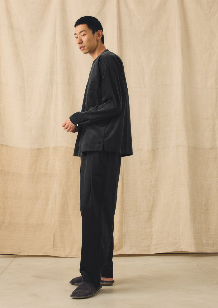 Cord Grandad Collar Shirt | Charcoal