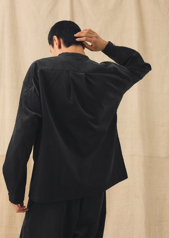 Cord Grandad Collar Shirt | Charcoal