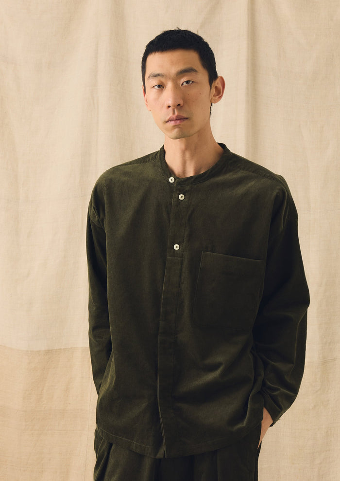 Cord Grandad Collar Shirt | Tent Green