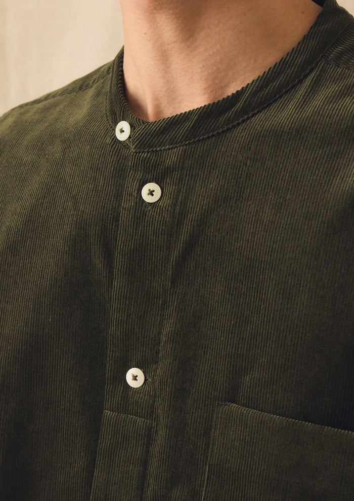 Cord Grandad Collar Shirt | Tent Green
