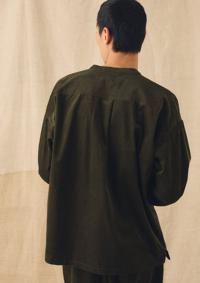 Cord Grandad Collar Shirt | Tent Green